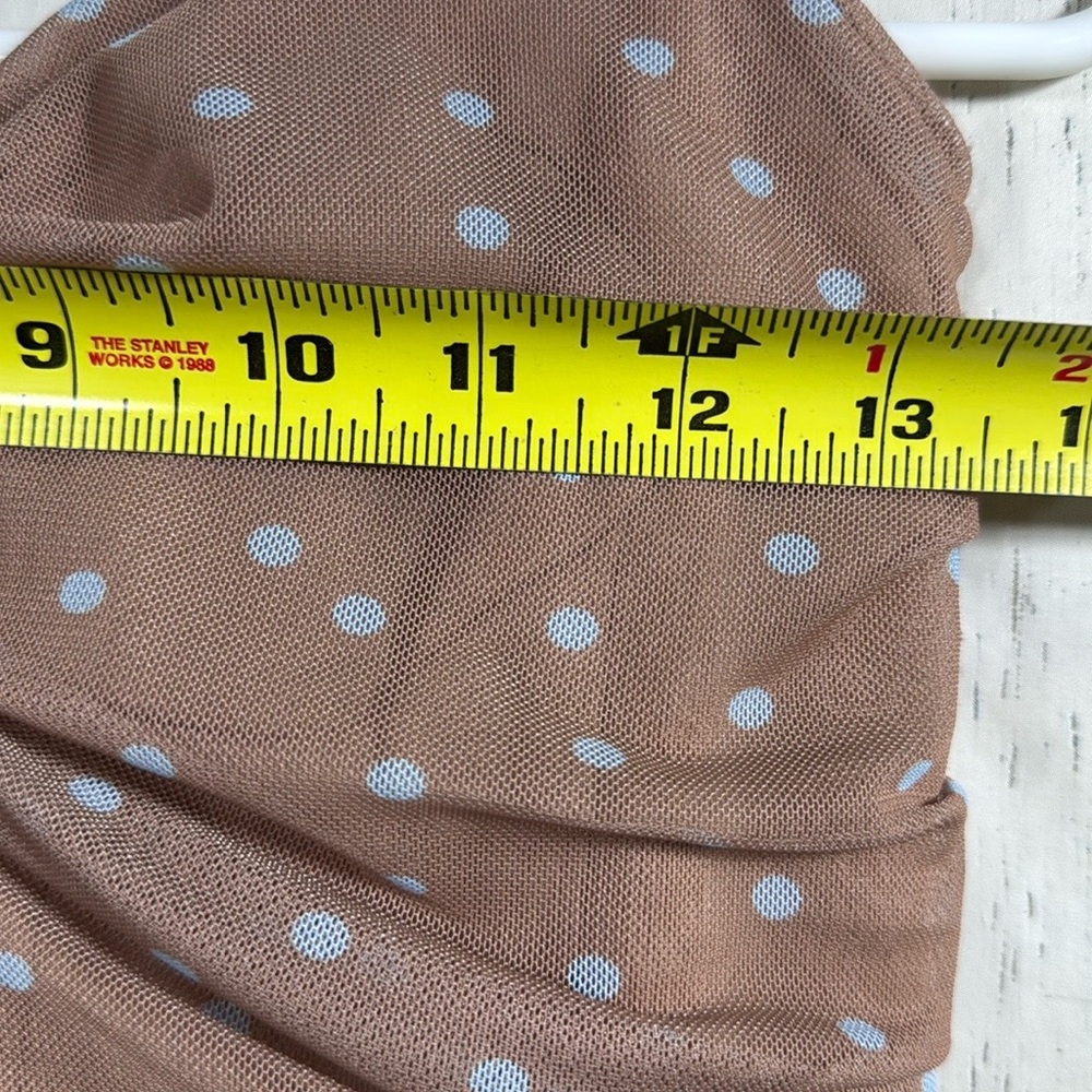 Zara Strapless Polka Dot Midi Dress Nude Beige Ruched Bodycon XL Neutral Classy - Picture 15 of 15